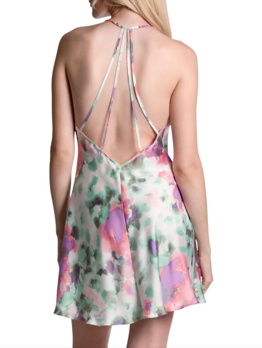 Floral Watercolor Halter-Back Chemise in Pink & Green